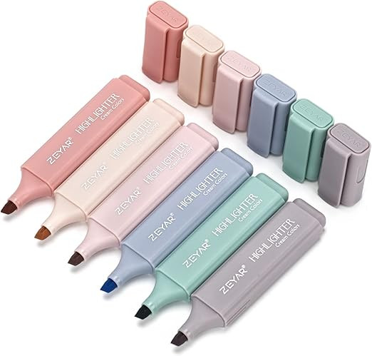 Amazon.com : ZEYAR Highlighter Pen, Cream Colors Chisel Tip, Aesthetic Highlighter Marker, Water ... | Amazon (US)