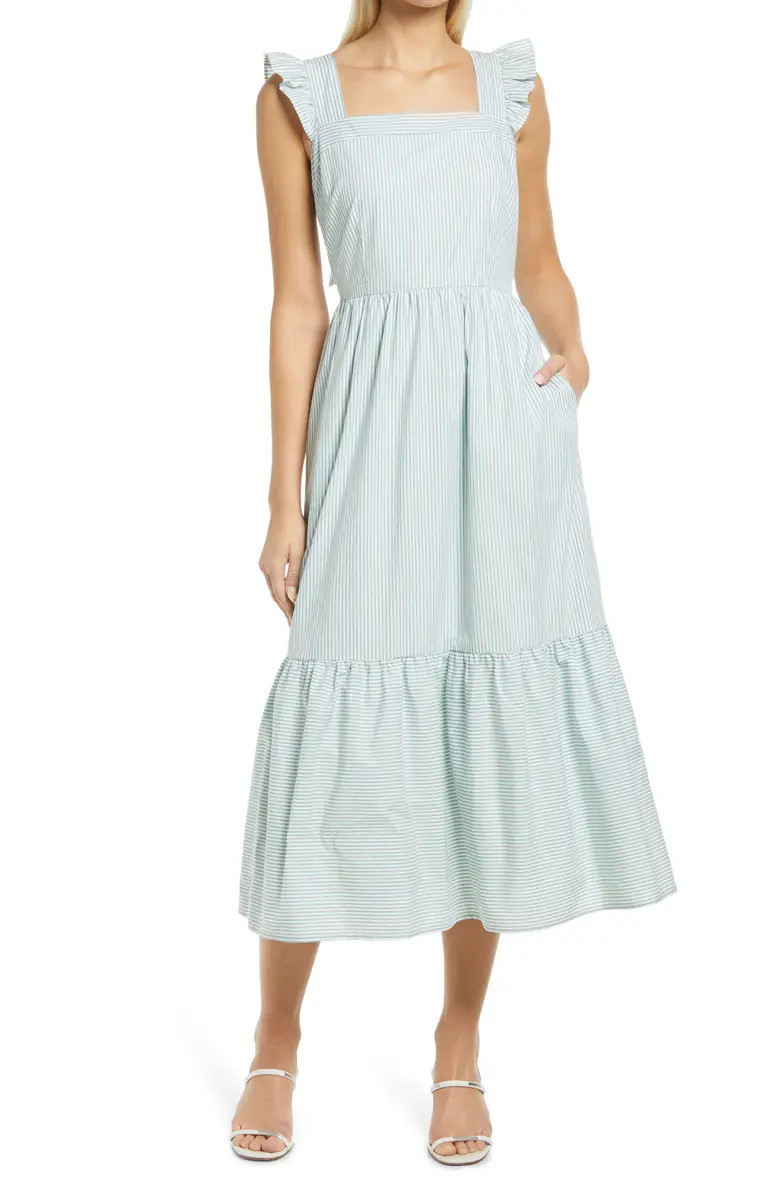 Stripe Flutter Sleeve Cotton Midi Dress | Nordstrom