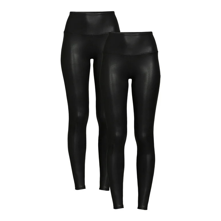 Time and Tru Women's High Rise Ankle Length Faux Leather Leggings, 28" Inseam, 2-Pack, Sizes XS-X... | Walmart (US)