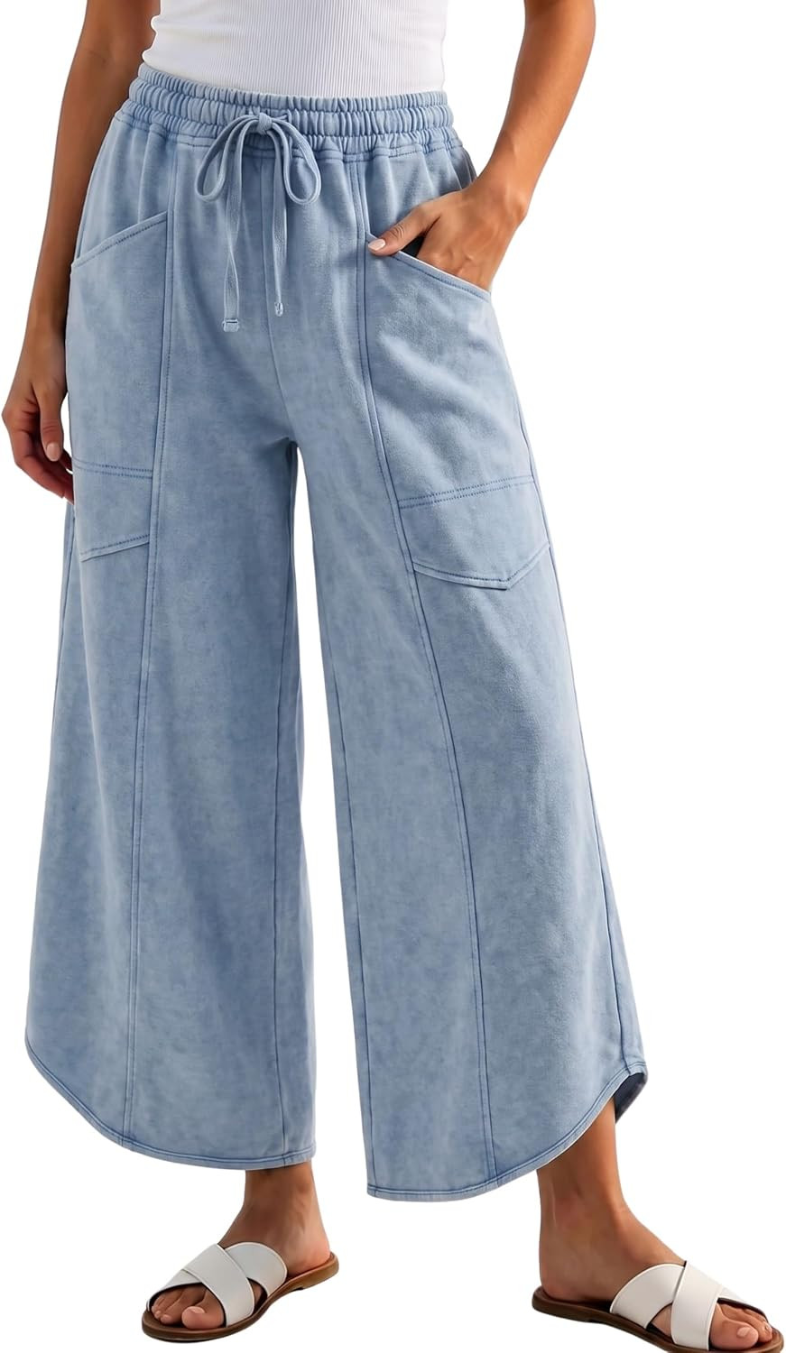 Athlisan Women's Wide Leg Sweatpants Acid Wash High Waist Pants | Amazon (US)