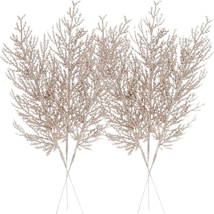 Sea Team 24-Pack Artificial Glitter Pine Tree Twig Ornaments, Decorative Sticks, Glittery Stems, ... | Amazon (US)
