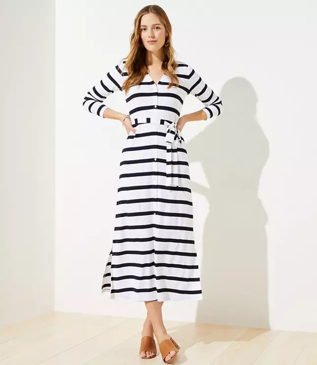 Striped Button Maxi Dress | LOFT