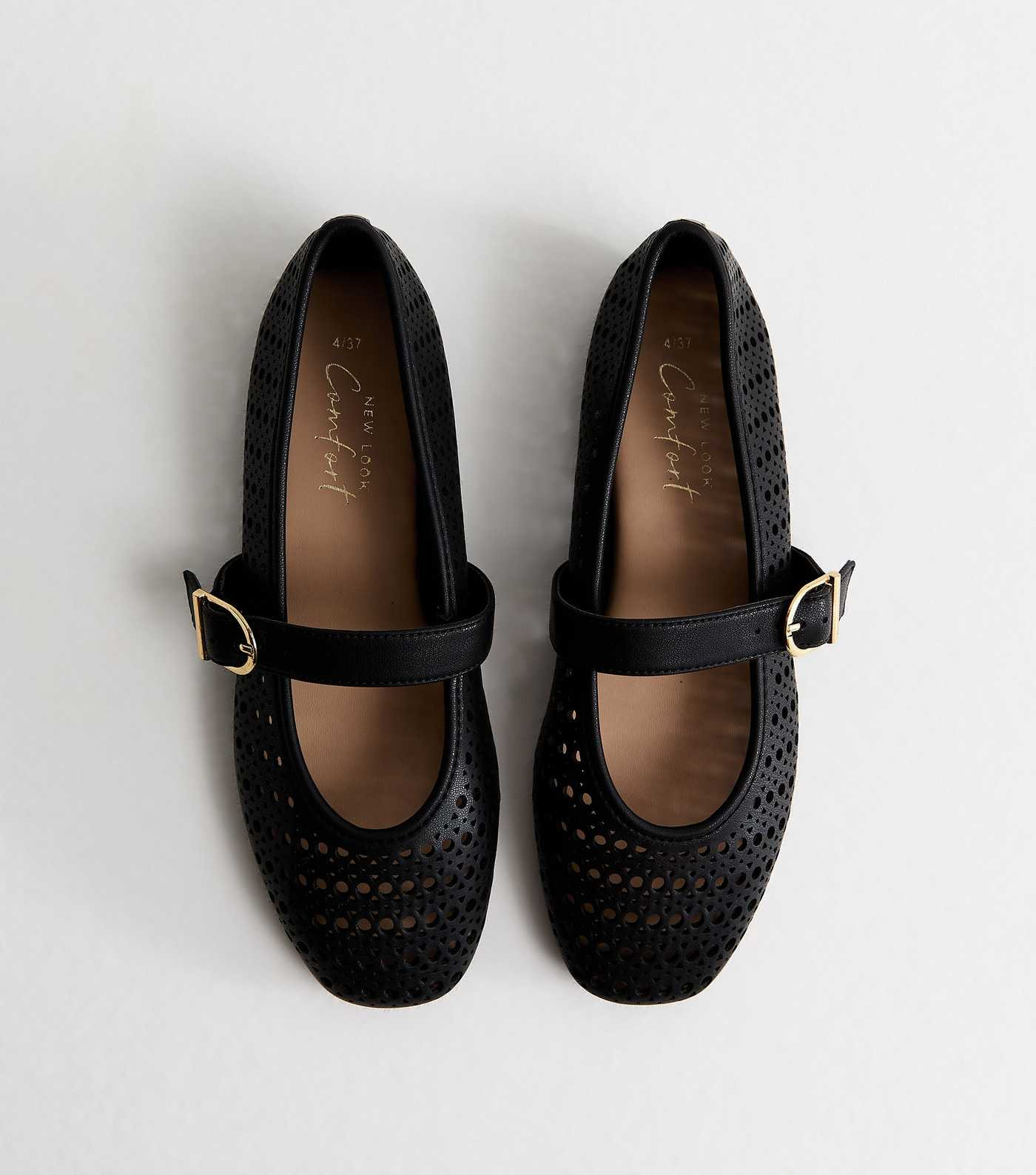 Black Faux Leather Lazor Cut Mary Jane Shoes | New Look | New Look (UK)