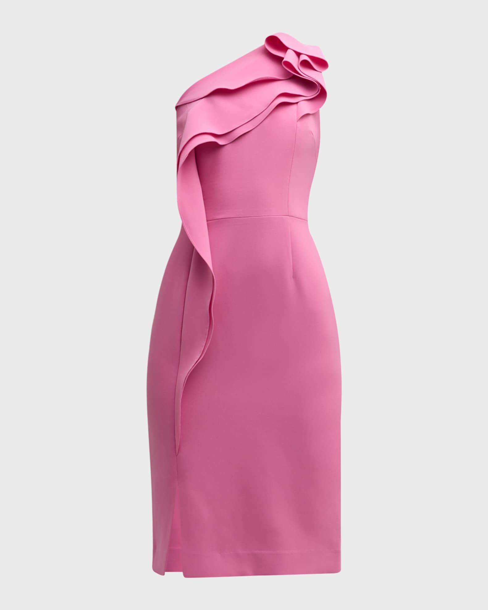 Ruffle One-Shoulder Crepe Midi Dress | Neiman Marcus