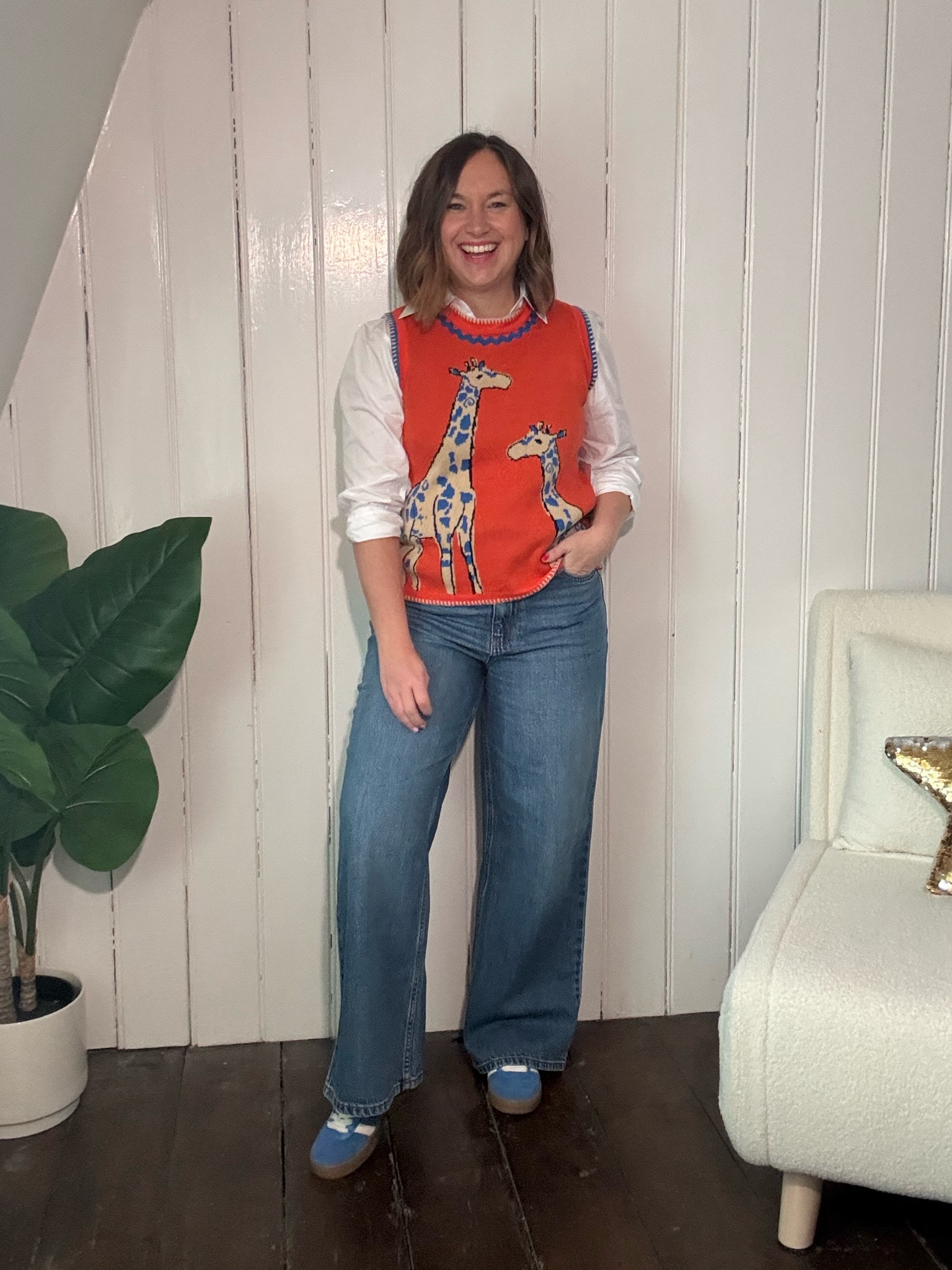 ✨ Day 10 of my winter-inspired outfits: Work-from-Home Edition ✨

Comfort meets style in today’s WFH look! I’m all about this relaxed yet put-together vibe: wide-leg jeans for ultimate comfort (wearing a size 12), paired with a shirt (size 6, very oversized), and a beautiful orange knitted vest (size small) that adds the perfect pop of colour. Finished off with my go-to trainers, it’s a look that works for comfort all day long, as well as looking put together for any online meeting 💻.

I’ve also added a matching cardigan to keep things cosy, and of course, topped it all off with a blue coat for that all-important lunchtime walk (seriously, getting out is key!). 🌞

See you tomorrow for another petite outfit!

Your fellow petite,
Danielle

#LTKstyletip #LTKworkwear #LTKuk