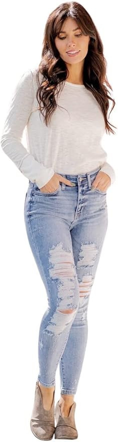 Judy Blue Women's High-Waisted Skinny Bleach Splash Destroyed Denim Jean | Amazon (US)