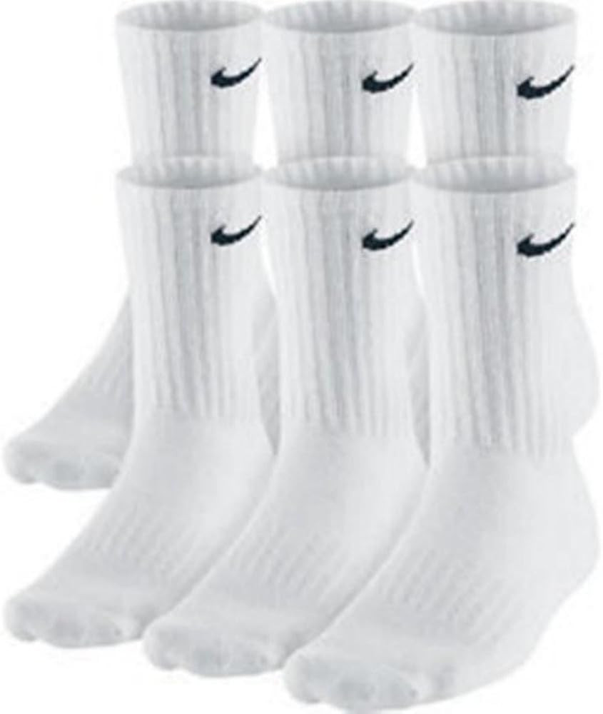 NIKE Dri-Fit Classic Cushioned Crew Socks 6 PAIR White with Black Swoosh Logo) LARGE 8-12 | Amazon (US)
