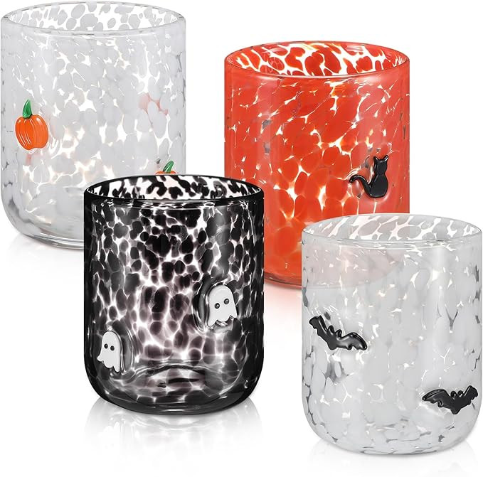 Skylety 4 Pcs Halloween Icon Glass Cups - 16 oz Pumpkin, Ghost, Bat, Cat Icon Juice Glasses Doubl... | Amazon (US)
