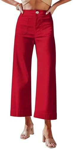 miduo Womens High Waisted Cropped Wide Leg Stretchy Straight Pants Trousers with Pockets | Amazon (US)