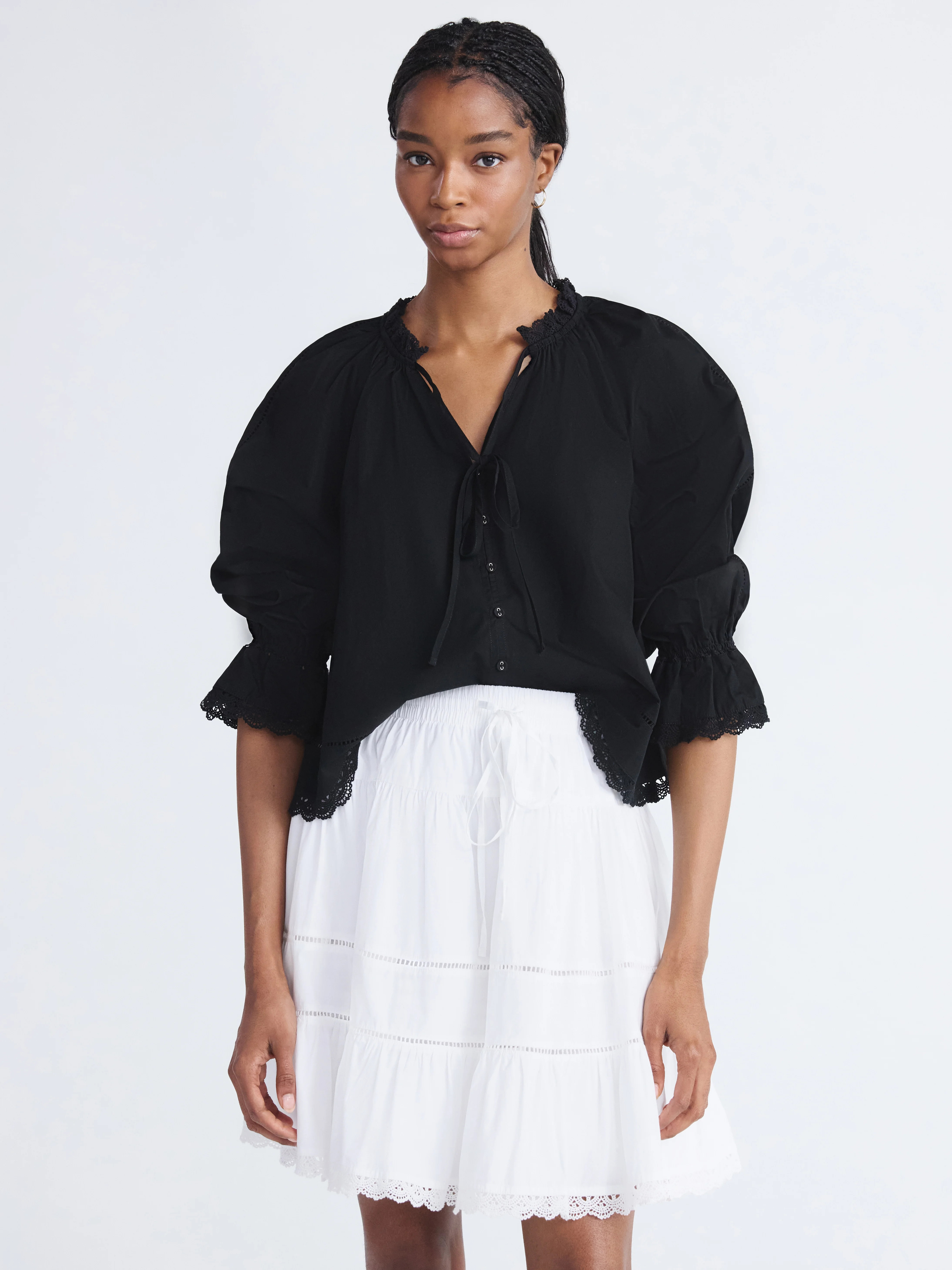 Free Assembly Women's Cotton Eyelet Ruffle Neck Blouse with Long Sleeves, Sizes XS-XXL | Walmart (US)