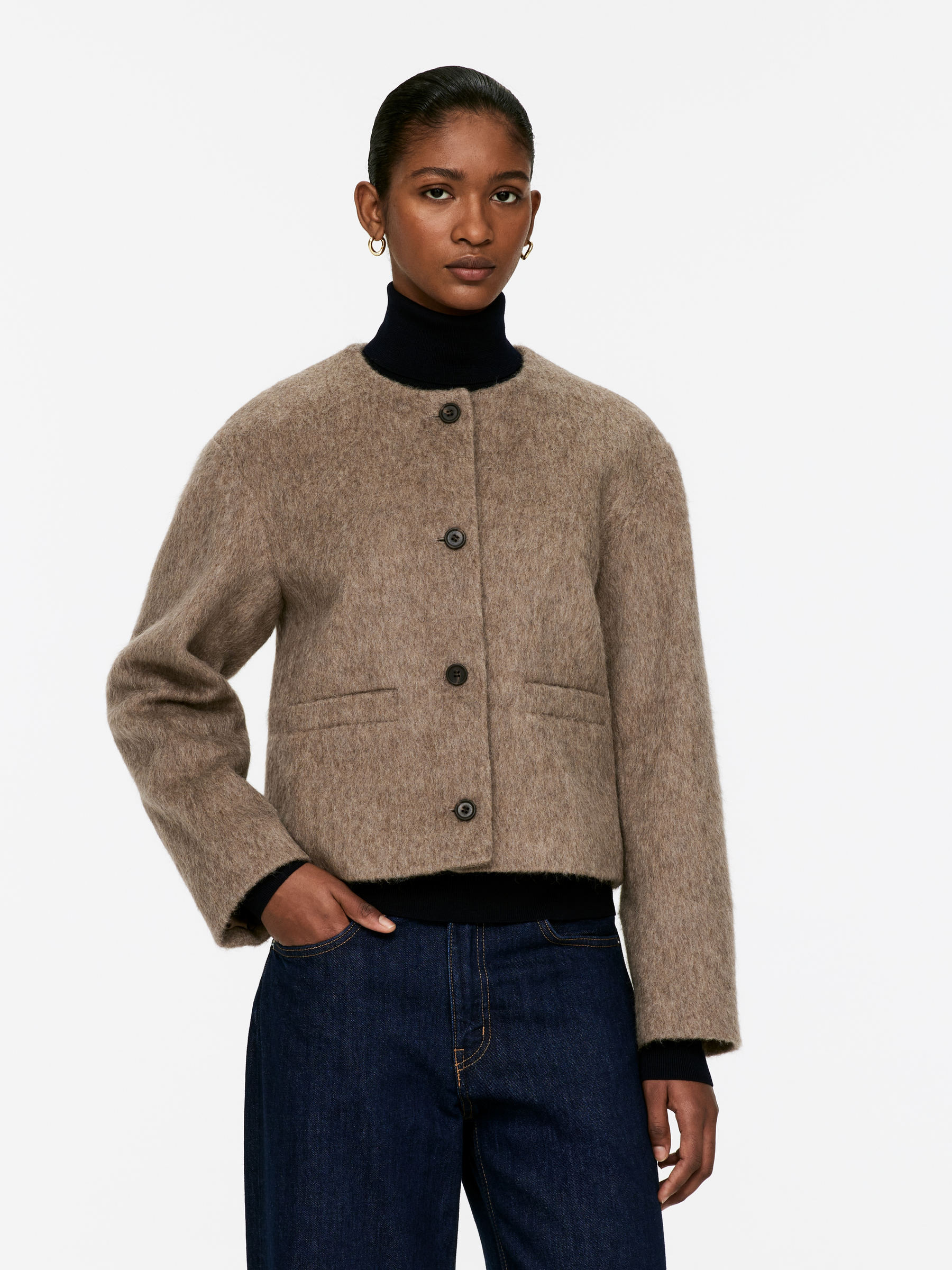 Brushed Wool-Blend Jacket – Dark Beige – Women – ARKET GB | Arket UK