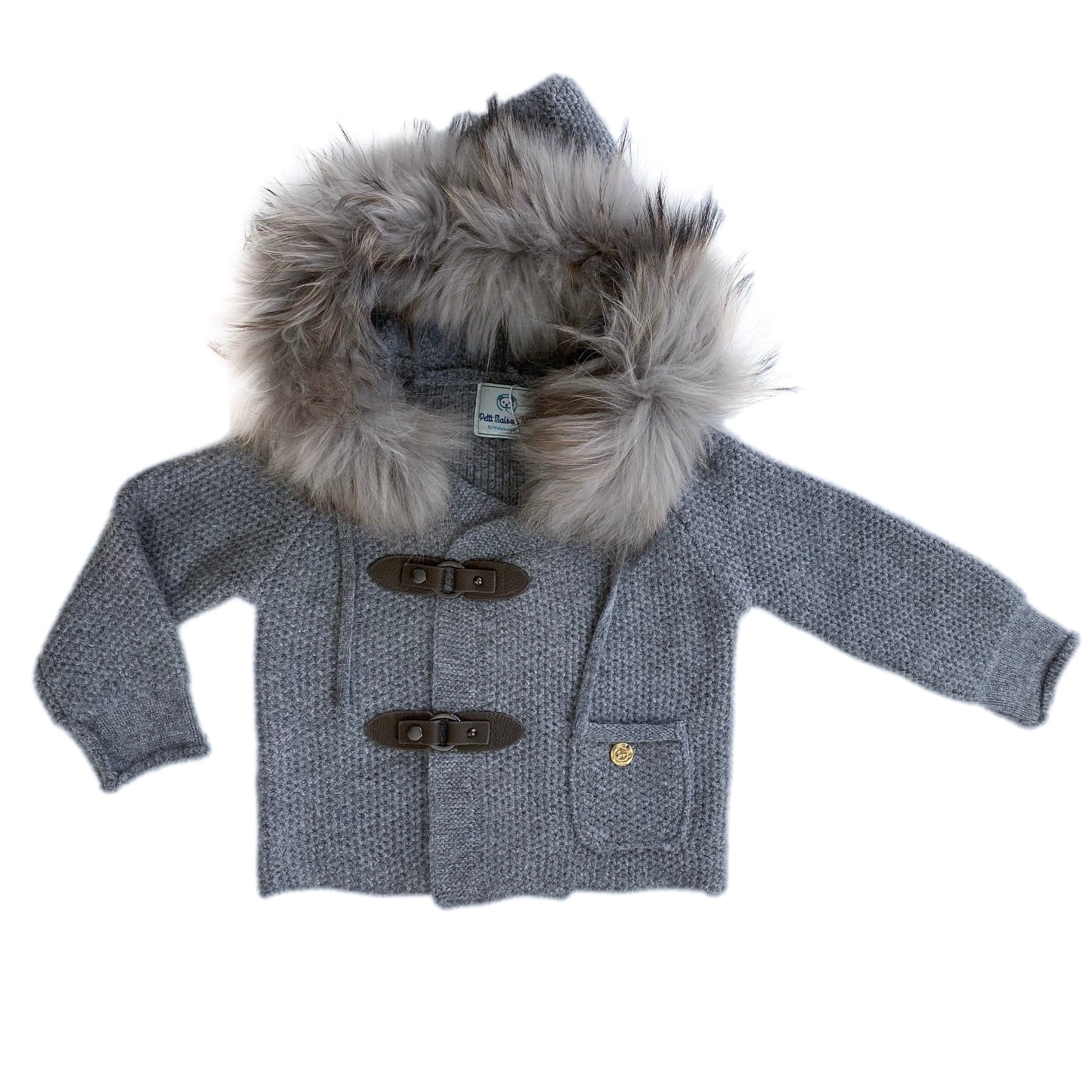 Honeycomb Grey Cashmere Pram Coat with Grey Trim | petite maison kids