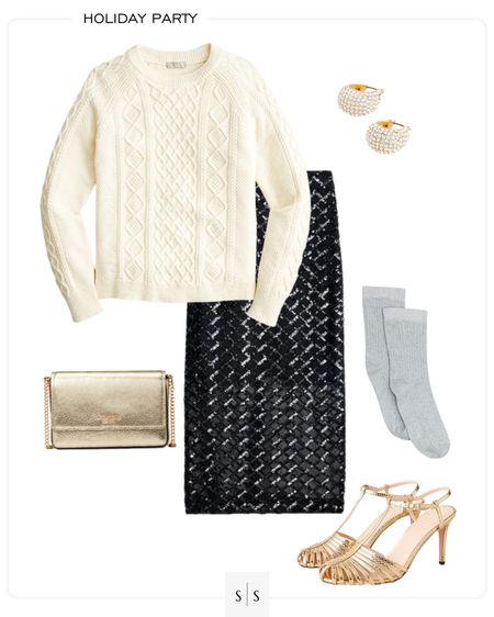Holiday Party festive outfit idea | #cableknitsweater #sequinskirt #holidaystyle #newyearsstyle #winterstyle #holidayparty | See more festive Holiday style on thesarahstories.com  ✨

#LTKHoliday #LTKstyletip #LTKSeasonal