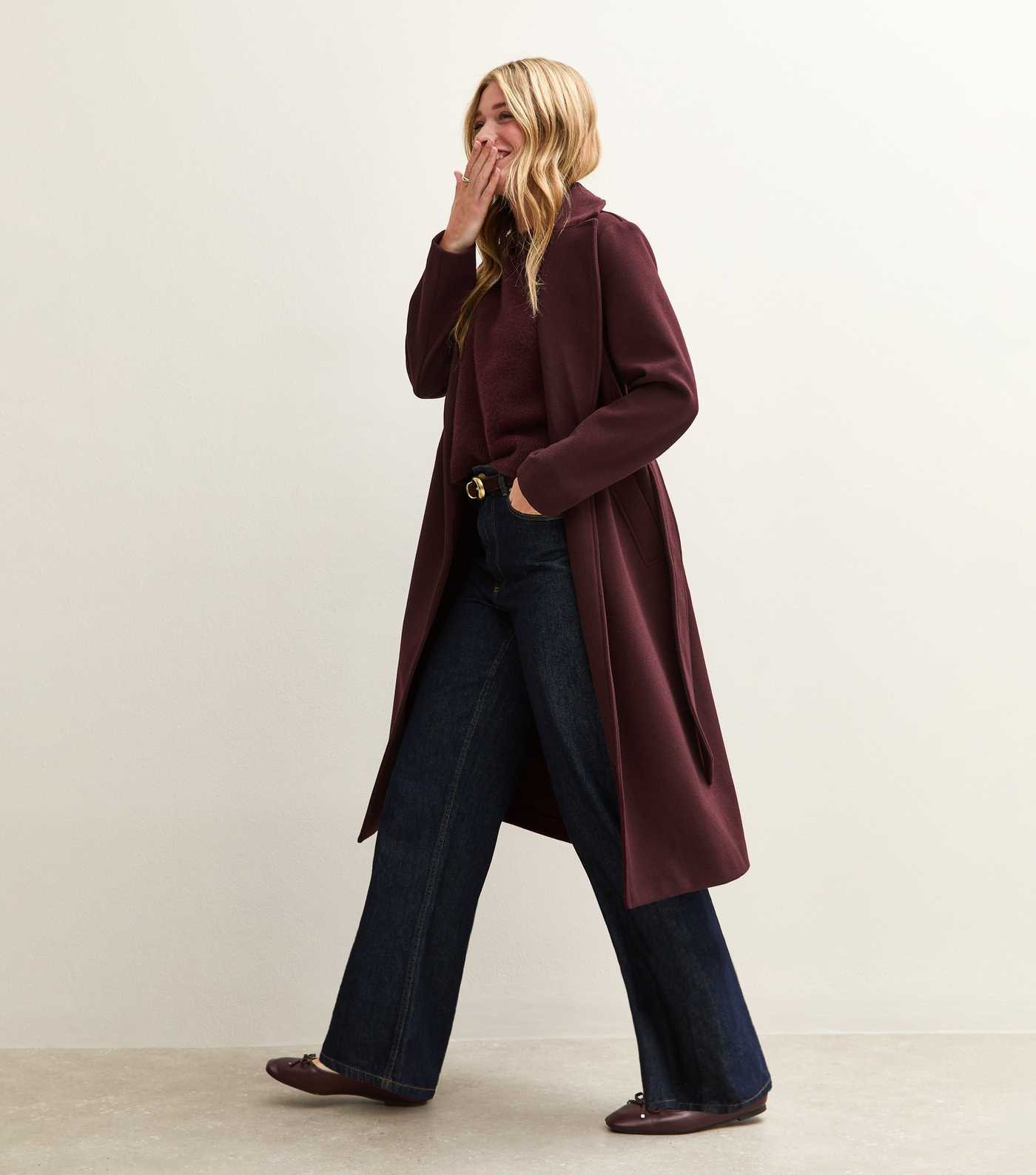 Burgundy Unlined Longline Belted Coat | New Look | New Look (UK)