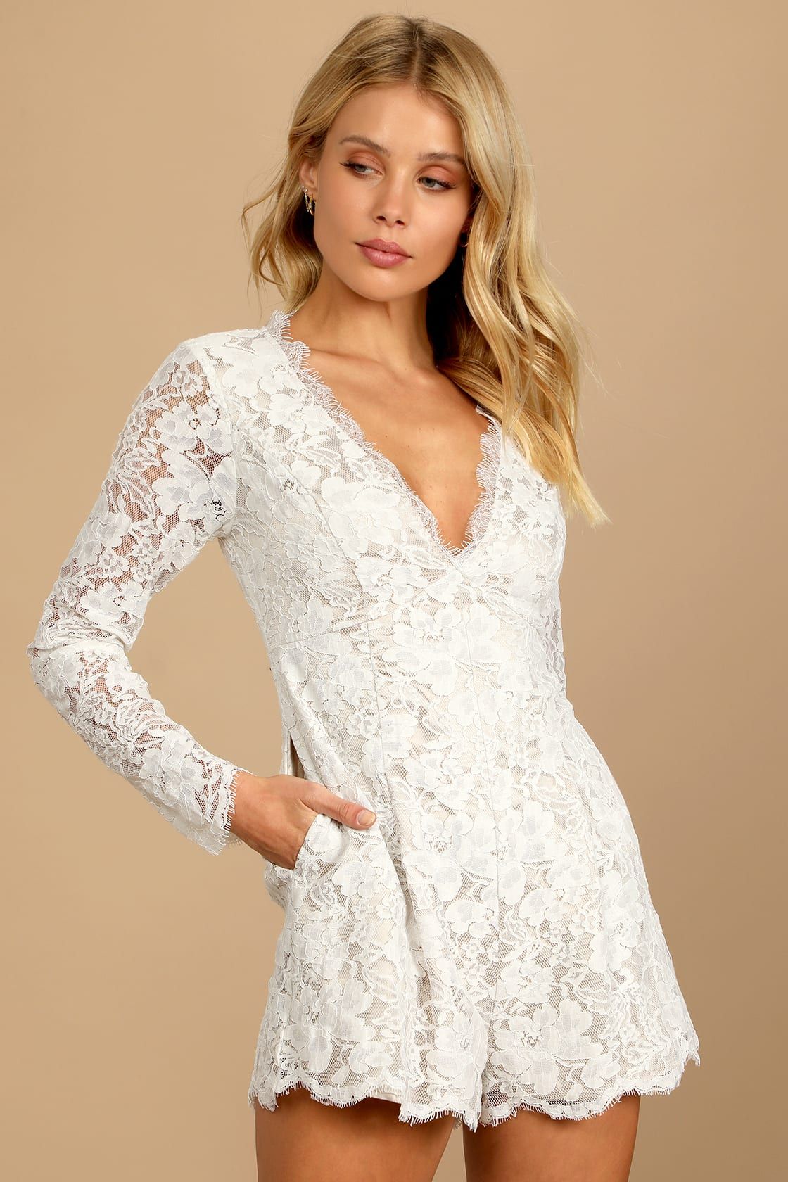 Express Your Love White Lace Long Sleeve Romper | Lulus (US)