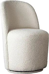 Benjara 24 Inch Accent Dining Chair, Set of 2, Swivel Base, Boucle Fabric, Ivory, White | Amazon (US)