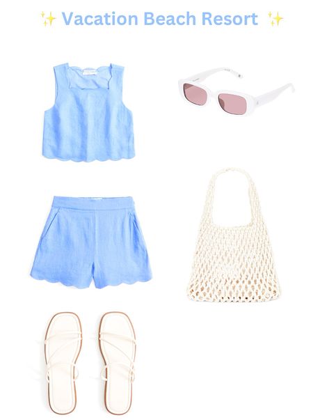 Resort Wear, Vacation, Beach Day, Greece Outfit, Outfit Sets, Sandals, Tops, Detailed Tops, Tailored Shorts, Shorts, Blue Shirt, Blue Shorts, Sunglasses, Bags 

#LTKstyletip #LTKfindsunder100 #LTKeurope