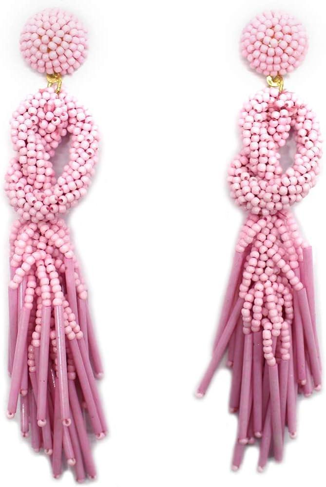 Handmade Beaded Solid Color Post Statement Earrings for Women All Season 4 inch Long | Amazon (US)