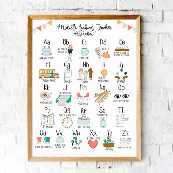 Middle School Teacher Alphabet Print - teacher gift classroom decor | Etsy (US)
