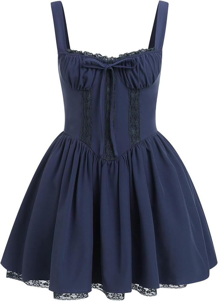 Women's Corset Dress Floral Mini Sexy Spaghetti Straps Low Cut Lace Short Dress Ruffle Summer Bus... | Amazon (US)