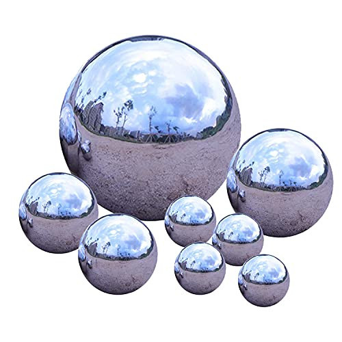 Pack of 8 Stainless Steel Gazing Balls Assorted 50-150mm Small Garden Gazing Globes Hollow Mirror Polished Reflective Spheres Seamless Floating Ball for Home Yard Pond Lawn Outdoor Decoration (Silver) | Amazon (US)