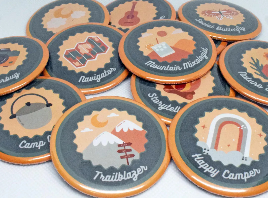Camping Outdoor Merit Badge Pin-back Buttons | Party Favors for Camp Bachelorette or Outdoor Birt... | Etsy (US)