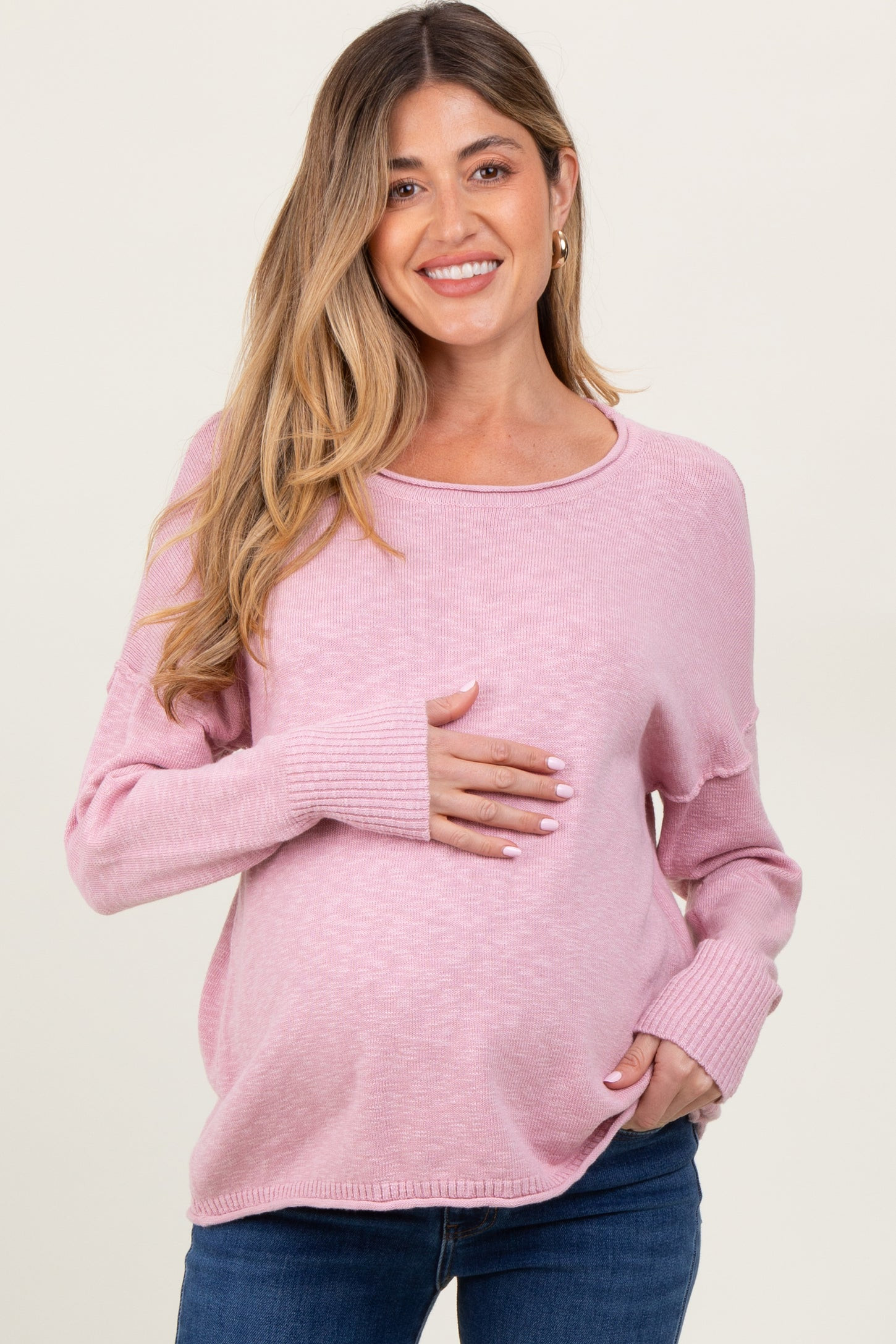 Pink Heather Unfinished Hem Maternity Sweater | PinkBlush Maternity