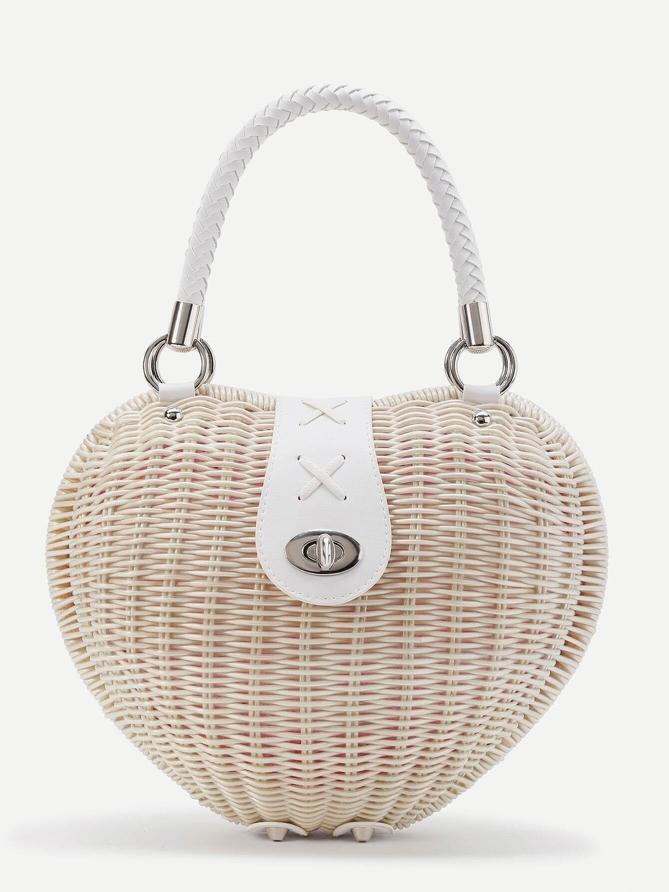 Heart Shaped Straw Bag With Twist Lock | ROMWE