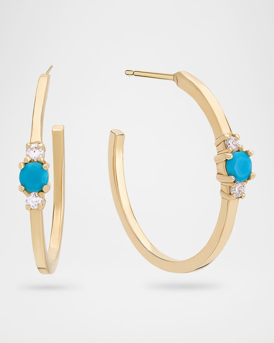 Mini Solo Turquoise and Diamond Cluster Hoop Earrings, 18mm | Neiman Marcus
