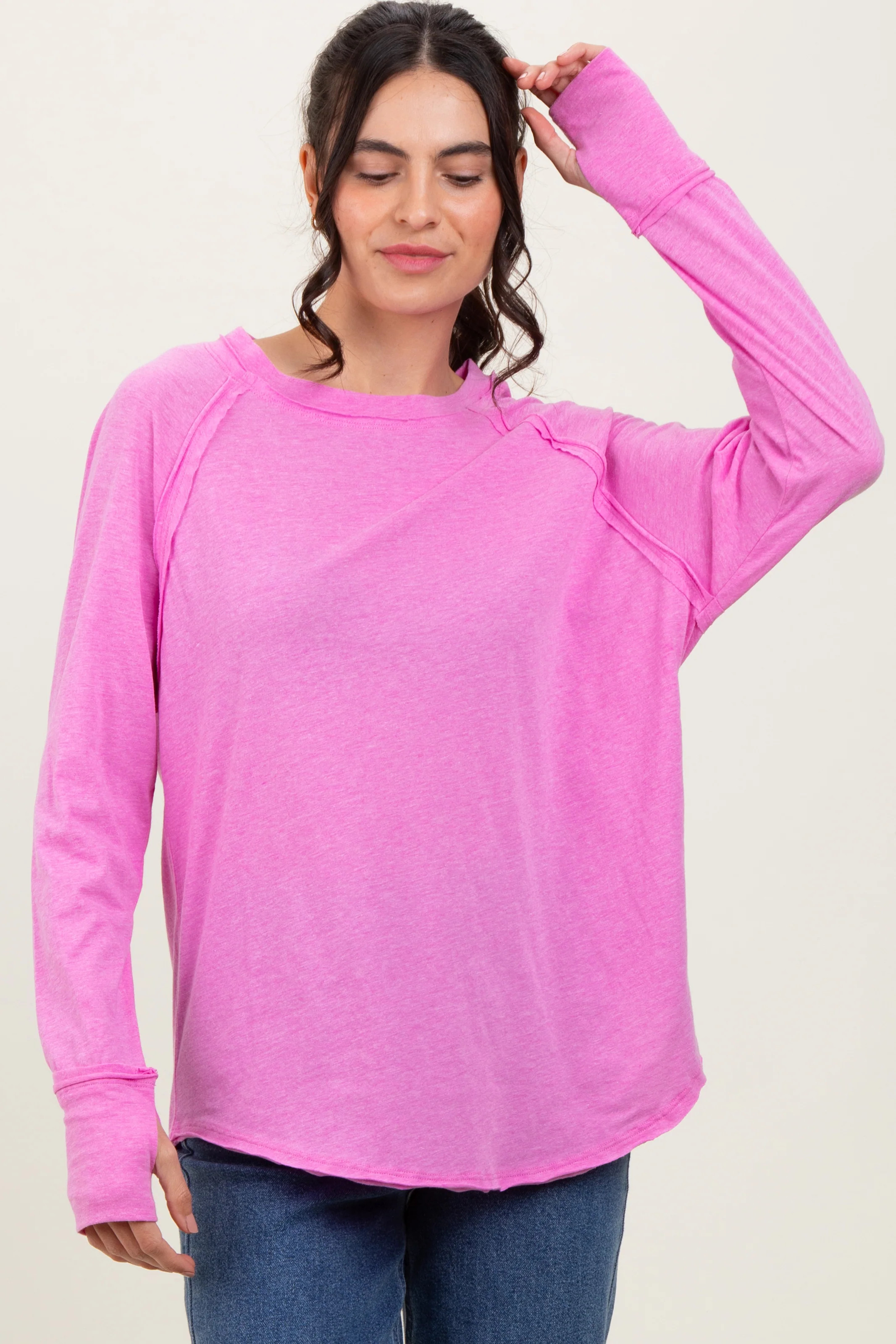 Pink Heather Exposed Seam Long Sleeve Top | PinkBlush Maternity
