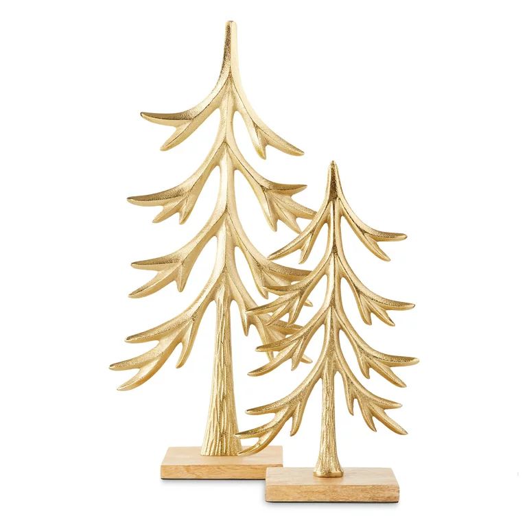 Holiday Time Gold Christmas Tree Tabletop Decoration, 2 Pack | Walmart (US)