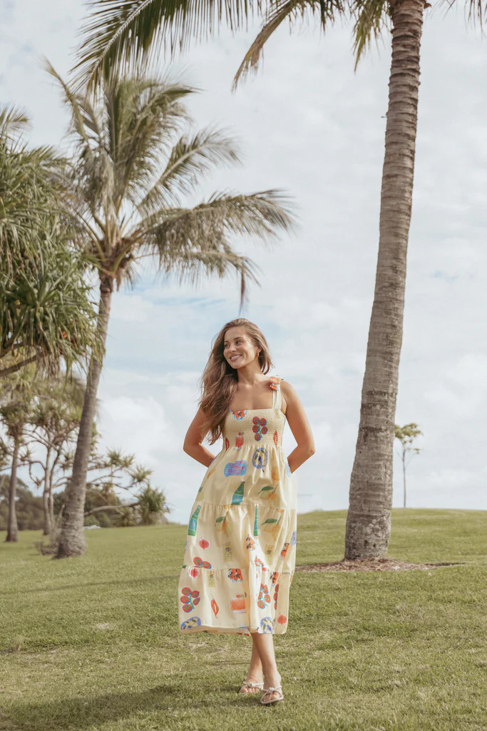 Sarelle Midi Dress - Yellow Pasta Print | Petal & Pup (US)