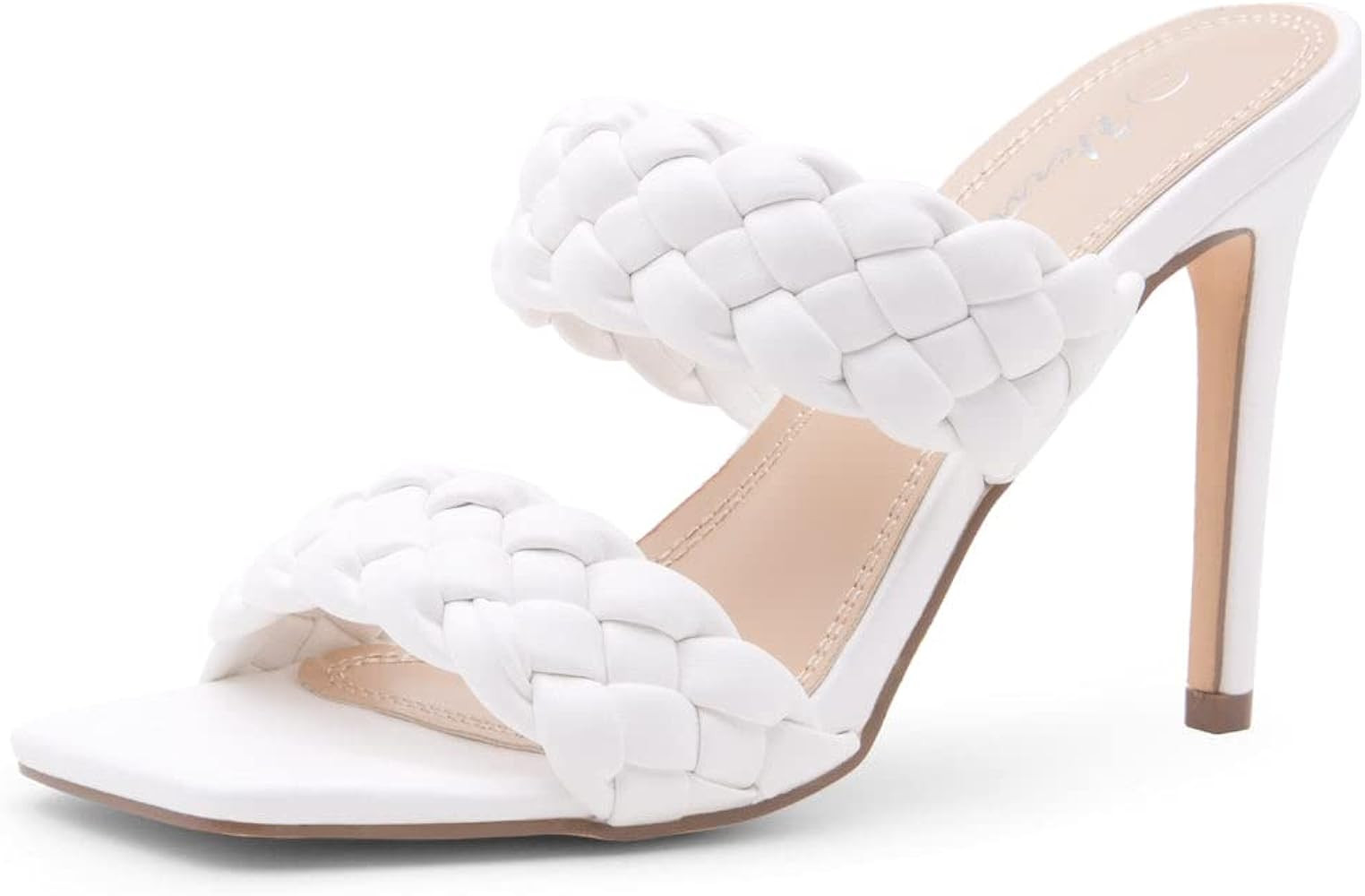 Herstyle Lilah Women's Square Open Toe Stiletto Heeled Mules Double Braided Strap Slide Sandals | Amazon (US)