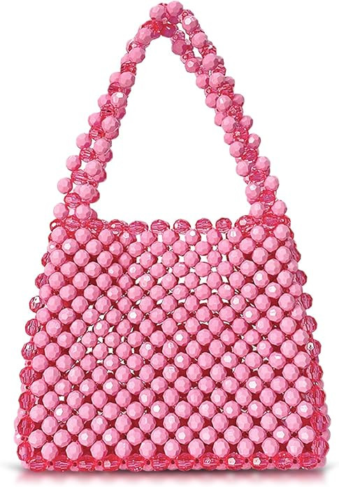 Women Bead Clutch Purse,Evening Bags, Square Shoulder Bag, Handbags for Party Wedding Travel(Pink... | Amazon (US)