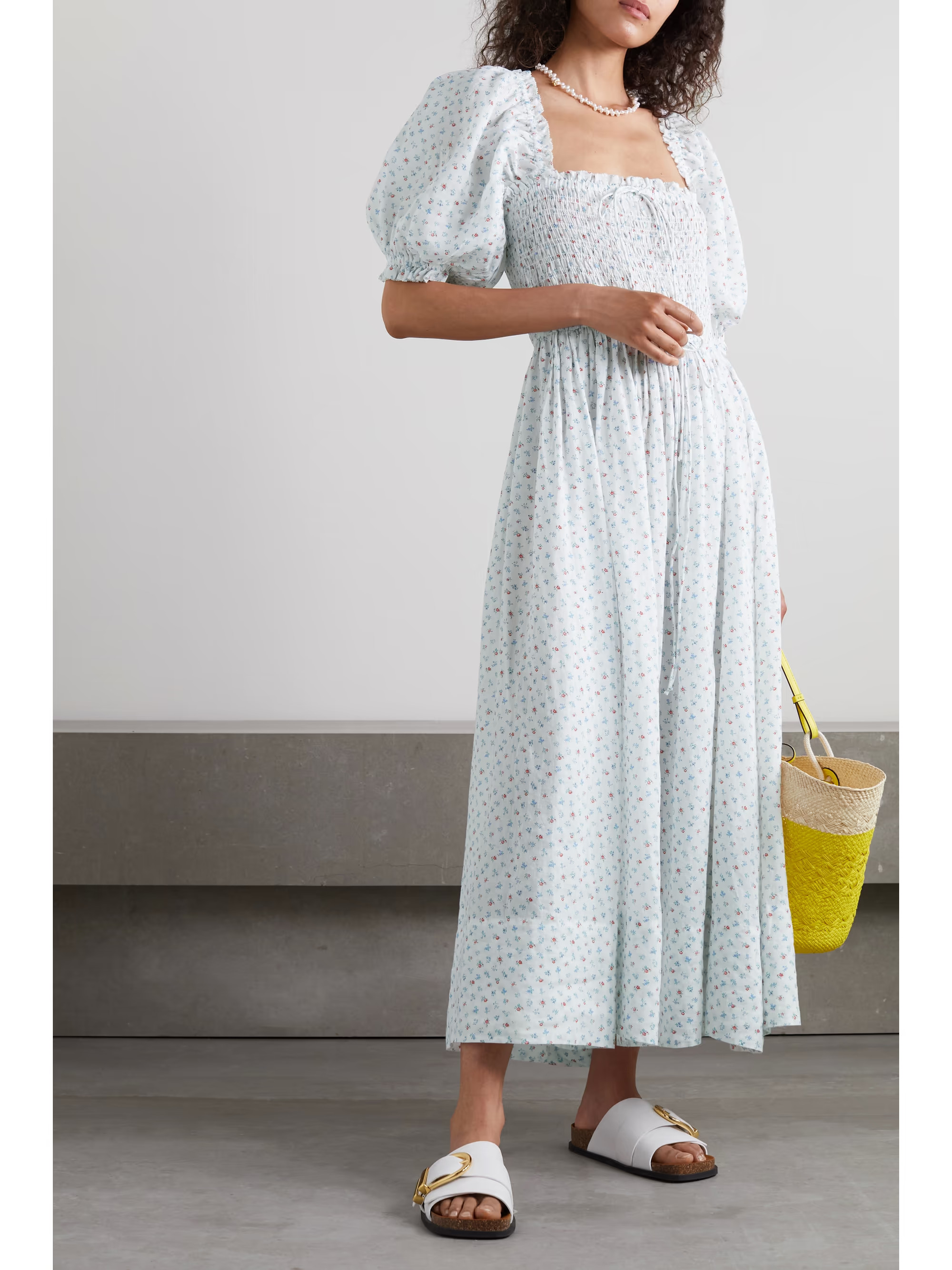 Siena shirred floral-print ramie maxi dress | NET-A-PORTER (US)