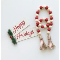 Christmas Red Wood Bead Garland-Christmas Beads-Neutral Decor-Red Beads-Tiered Tray Garland-Tiered D | Etsy (US)