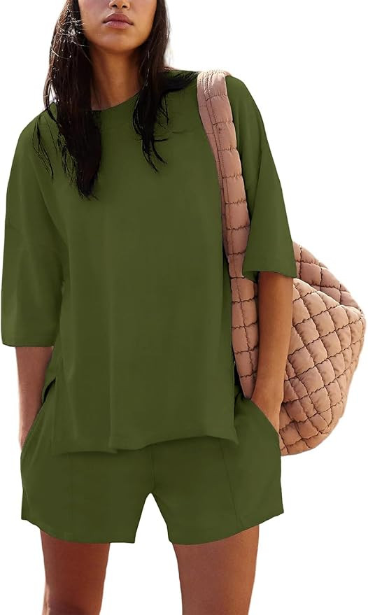 Womens Lounge Sets Half Sleeve Crew Neck Two Piece Outfits Summer 2025 Cute Matching Sets Clothin... | Amazon (US)