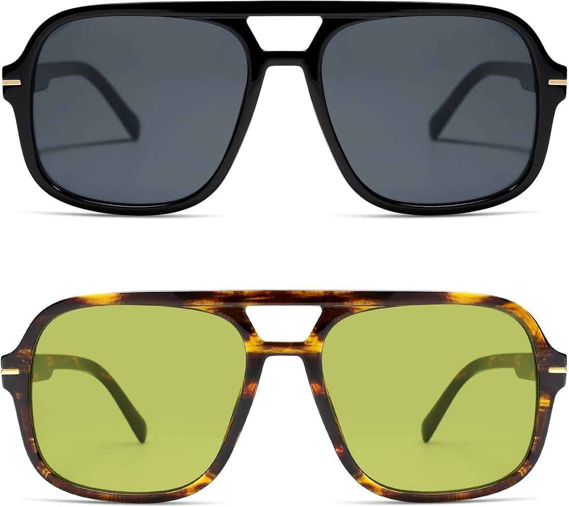 Retro Trendy Square Aviator Sunglasses Womens Mens 70s Classic Vintage Oversized Sun Glasses AR82... | Amazon (US)