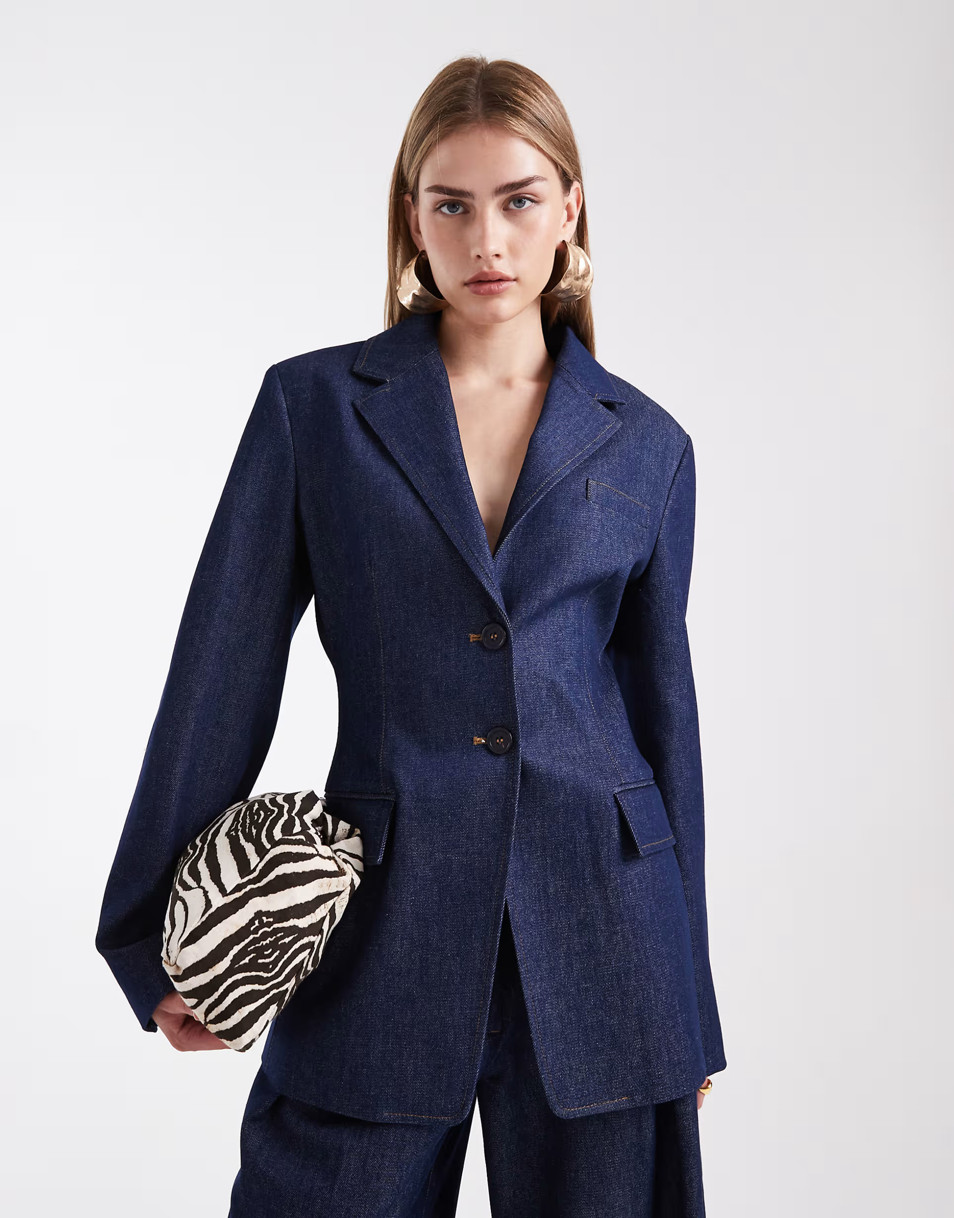 ASOS DESIGN tailored denim cinch waist blazer co ord in indigo | ASOS | ASOS (Global)