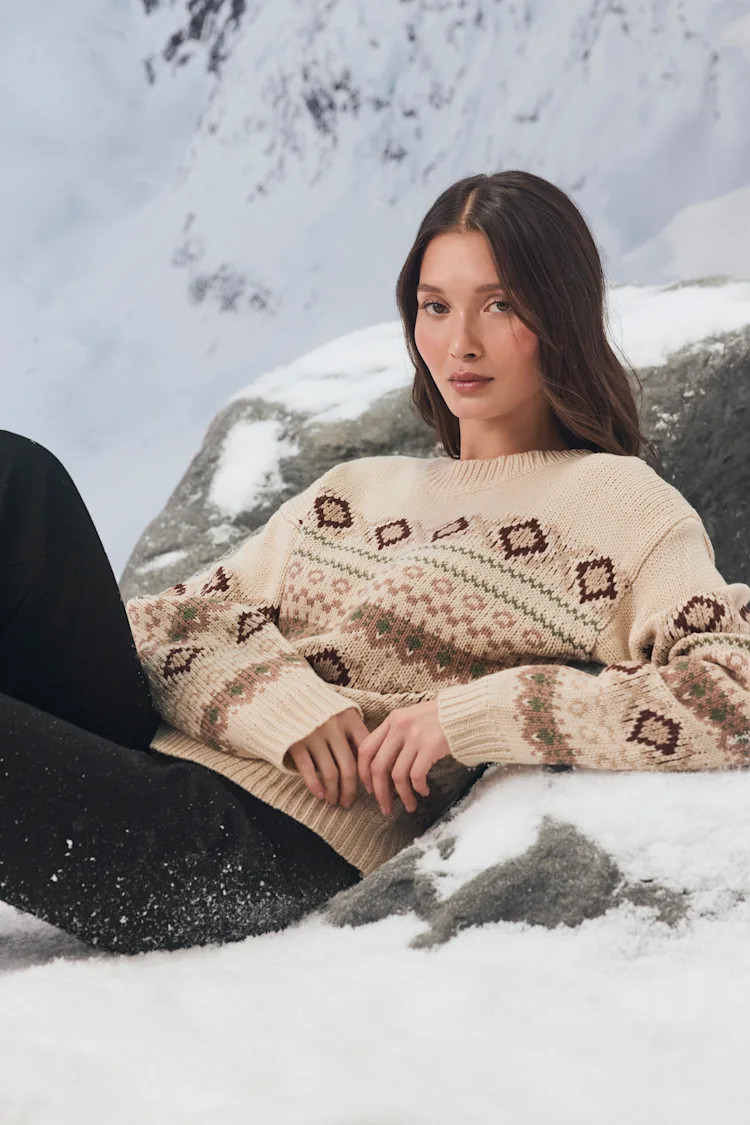 Maeven Beige Fair Isle Pullover Sweater | Lulus