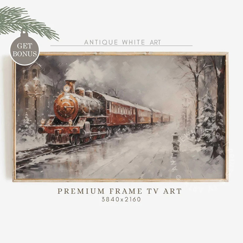 Frame TV Christmas Express Train, Moody Winter Landscape, Samsung Frame TV Art, Snowy Railroad Ch... | Etsy (US)