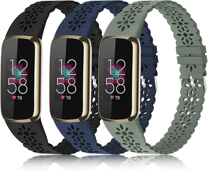 3 Pack Slim Sport Bands Compatible with Fitbit Luxe Band for Women, Soft Silicone Lace Thin Hollo... | Amazon (US)