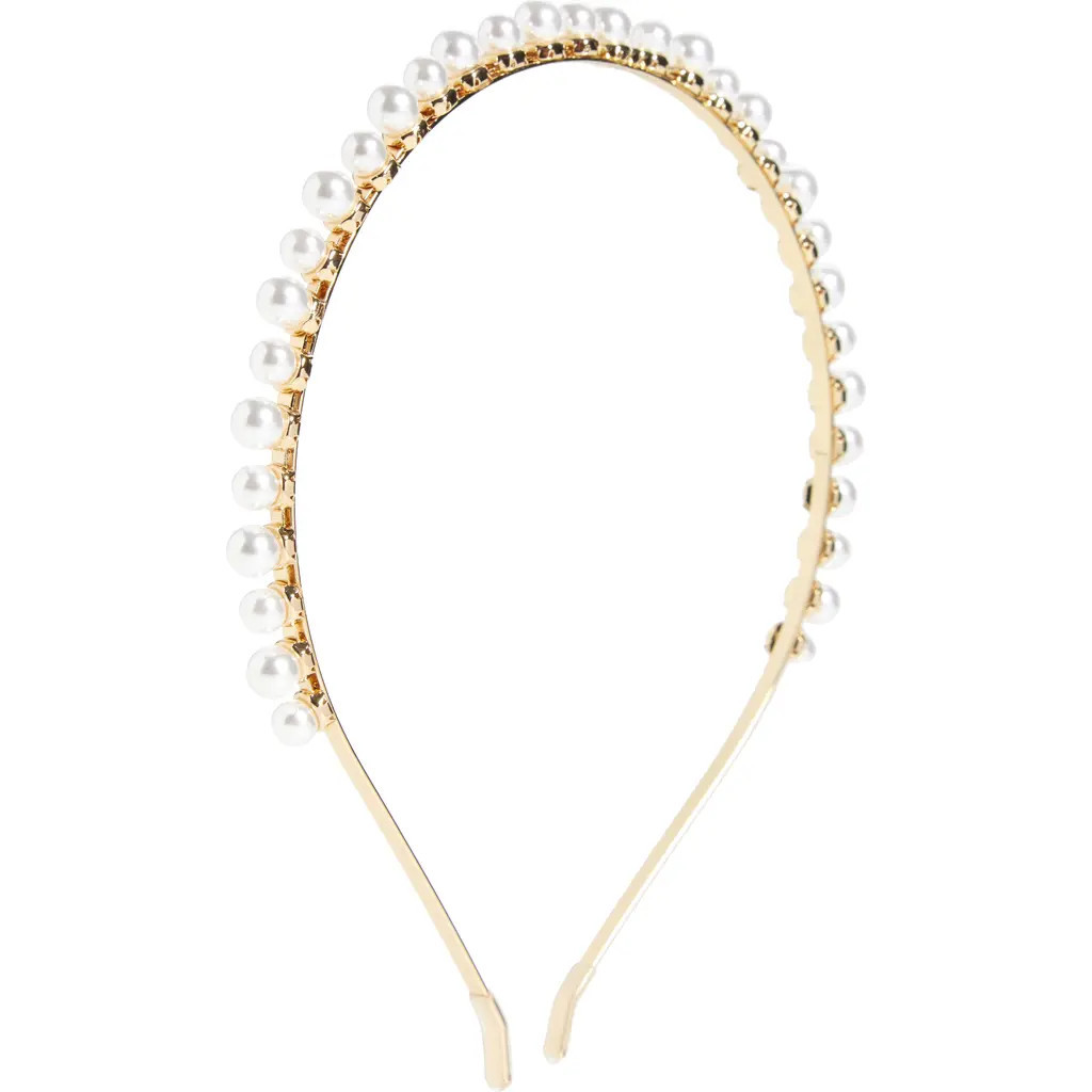 Ettika Elegant Faux Pearl Headband in Gold at Nordstrom | Nordstrom