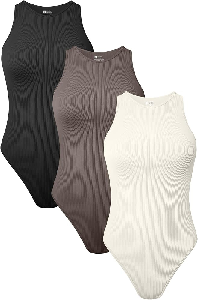 TOB Women's 3 Piece Bodysuits Sexy Ribbed Sleeveless Halter Neck Shapewear Bodysuits | Amazon (US)