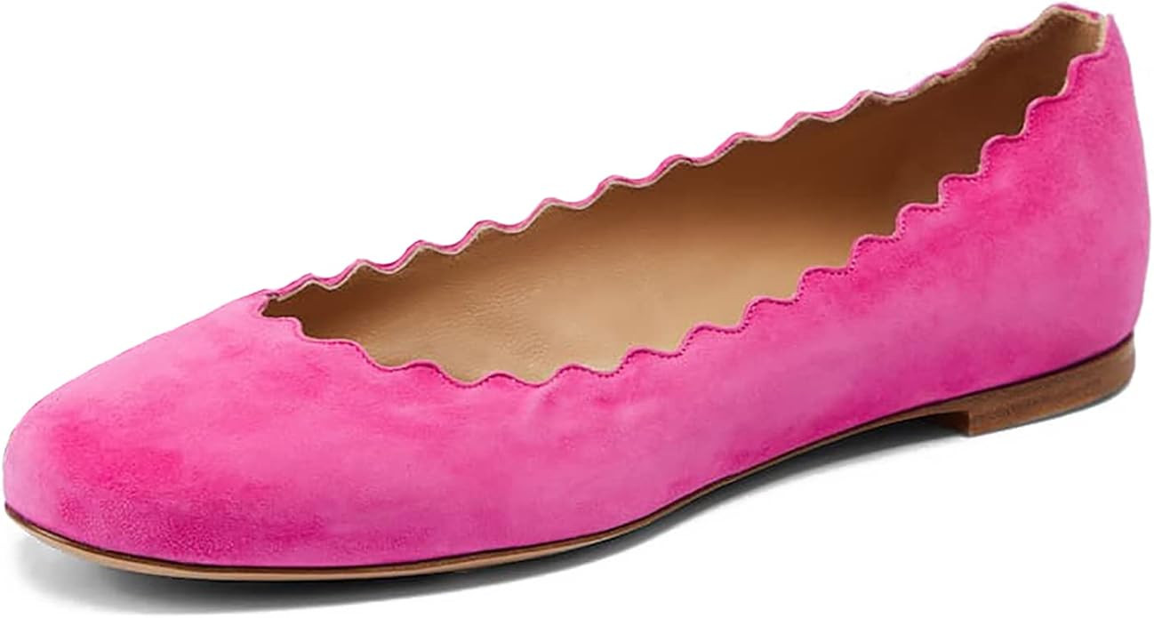 LEHOOR Women Closed Round Toe Flats Slip On Ballet Flats Casual Scalloped Flat Shoes Comfortable ... | Amazon (US)