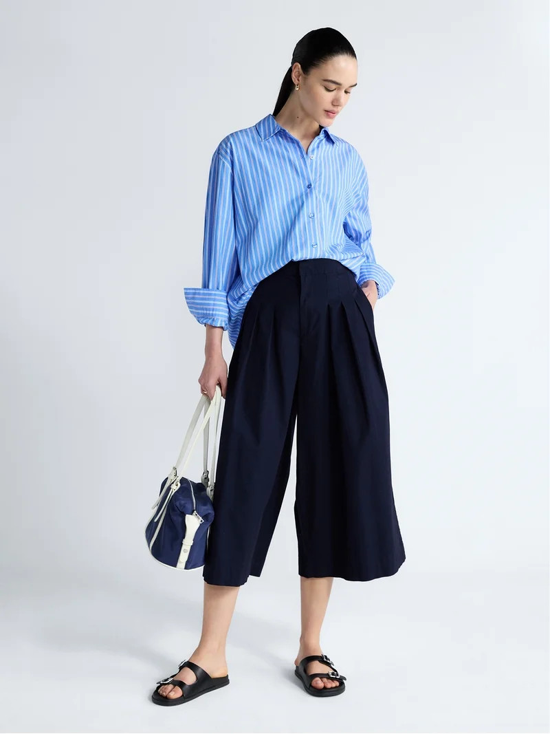Free Assembly Women's and Women's Plus Relaxed Button Down Cotton Shirt with Long Sleeves, Sizes ... | Walmart (US)