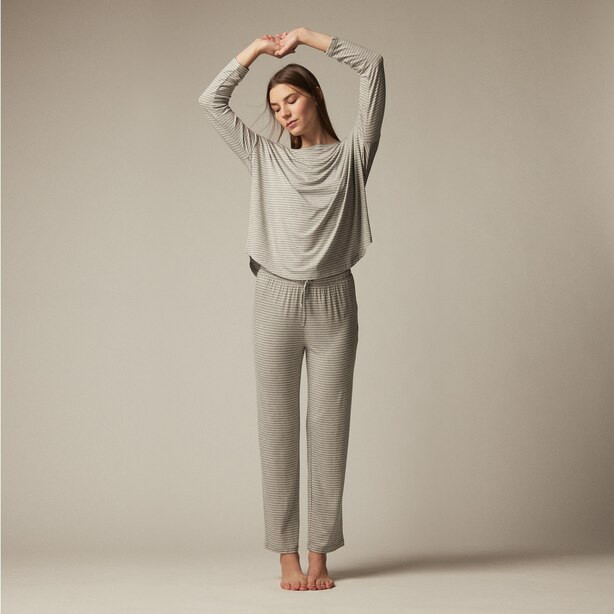 AZALEA PAJAMA SET, HEATHER GREY STRIPE MEDIUM | Indigo (CA)