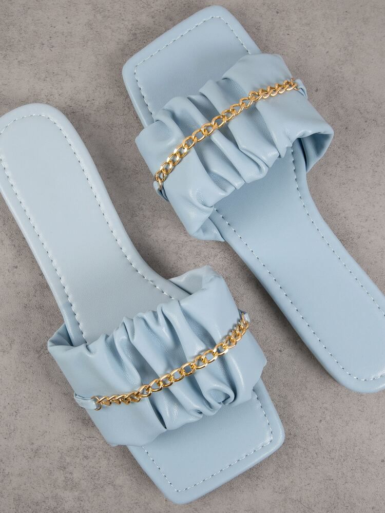 Square Toe Small Chain Design Flat Sandals | SHEIN