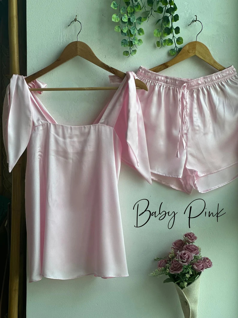 All Shades of Pink Silk Tie Knot Tank Top Style Pj Sets Unlimited Customization: Color/design/siz... | Etsy (US)