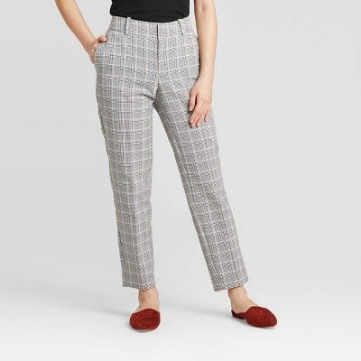 Women's Plaid Mid-Rise Slim Ankle Pants - A New Day™ Gray | Target